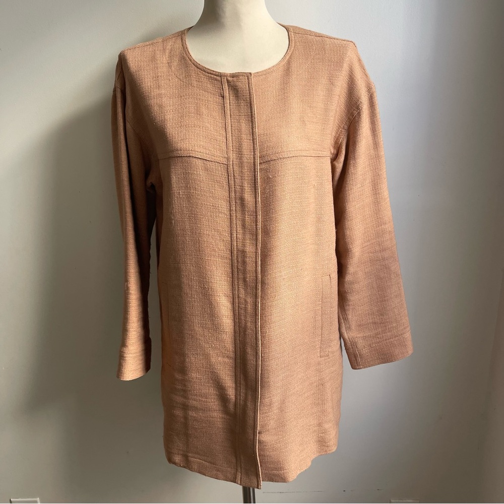 Vintage 90s DKNY Donna Karan Made In Italy Linen Blend Zip Jacket Beige Medium - Picture 2 of 10